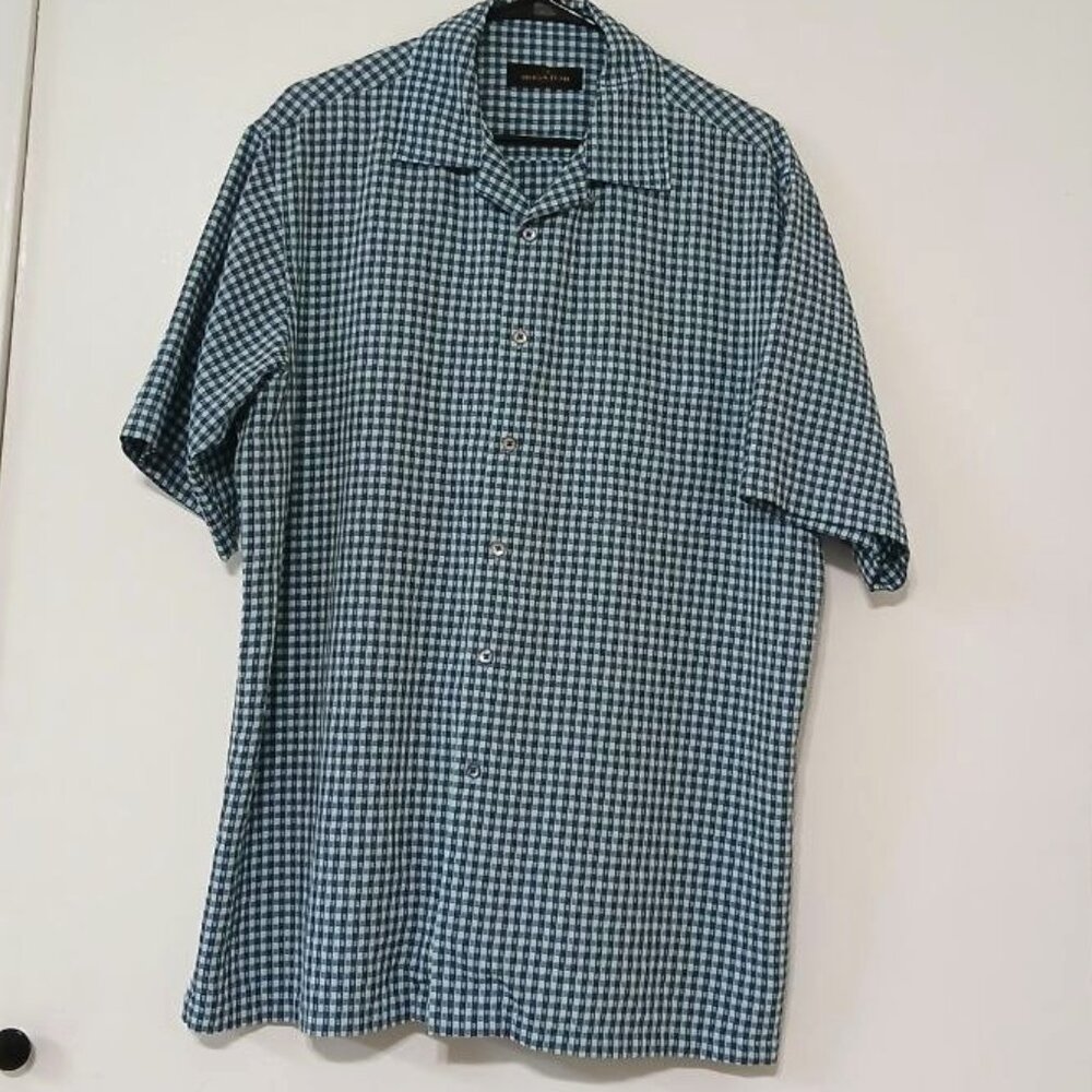 Bugatchi Uomo Men's Short Sleeve Check Shirt Size L Modal Blend